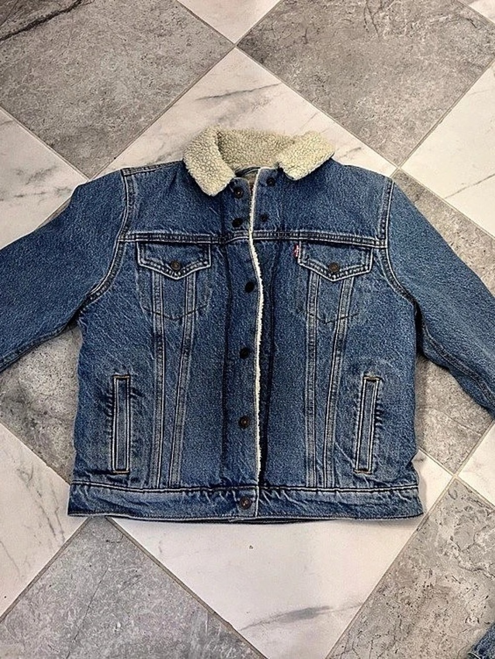 Levi's Sherpa Trucker Jacket Blue & Cream Size Medium